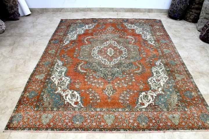 12' x 9' Ft. 1940's Elegant Antique Persian Tabriz Hand Knotted Veg Dye Fine Wool Large Area Rug BR124