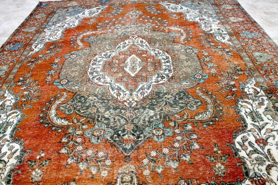 12' x 9' Ft. 1940's Elegant Antique Persian Tabriz Hand Knotted Veg Dye Fine Wool Large Area Rug BR124