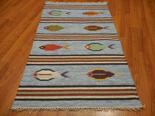 3' x 5' Ft. Fun Colorful Fish Design Turkish Oushak Hand Knotted Wool Area Rug – BR2645