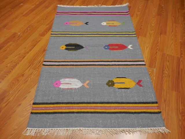 3' x 5' Ft. Fun Colorful Fish Design Turkish Oushak Kilim Hand Knotted Wool Area Rug – BR3038