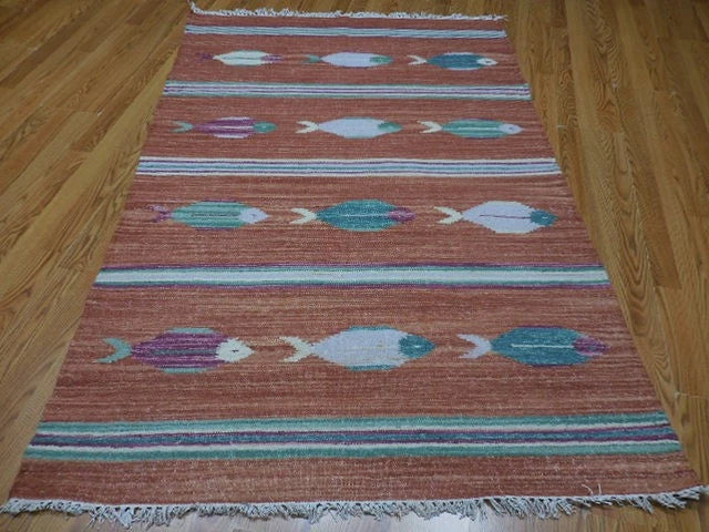 4' x 6' Ft. Fun Colorful Fish Design Turkish Oushak Hand Knotted Wool Area Rug – BR2679