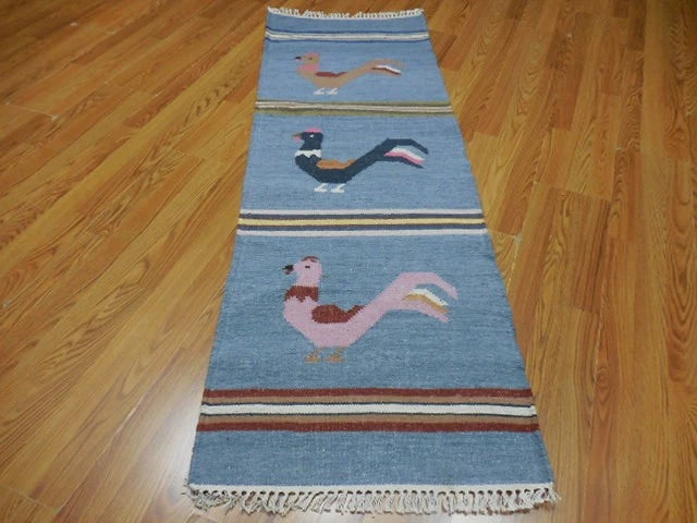 2' x 6' Ft. Fun Rooster Design Turkish Oushak Bohemian Hand Knotted Wool Runner / Rug - BR2646