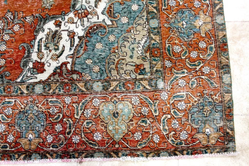 12' x 9' Ft. 1940's Elegant Antique Persian Tabriz Hand Knotted Veg Dye Fine Wool Large Area Rug BR124