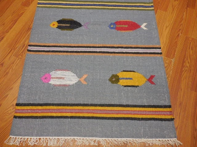 3' x 5' Ft. Fun Colorful Fish Design Turkish Oushak Kilim Hand Knotted Wool Area Rug – BR3038