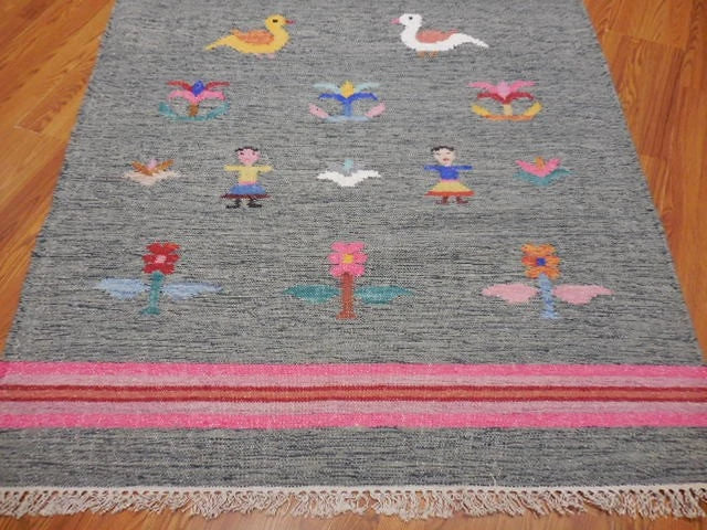 4' x 6' Ft. Fun Colorful Garden Design Turkish Oushak Hand Knotted Kilim Wool Area Rug - BR3035