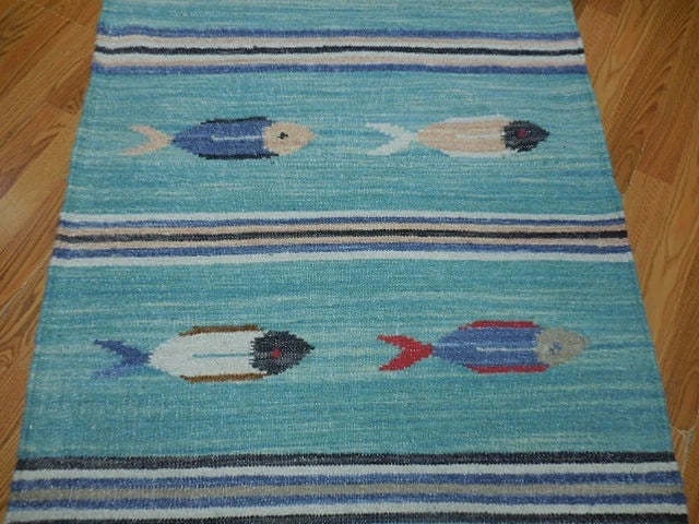 3' x 5' Ft. Fun Colorful Fish Design Turkish Oushak Kilim Hand Knotted Wool Area Rug – BR3030