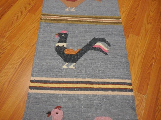 2' x 6' Ft. Fun Rooster Design Turkish Oushak Bohemian Hand Knotted Wool Runner / Rug - BR2646