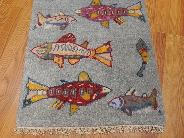 2' x 3' Ft. Fun Fish/Sea Design Turkish Oushak Bohemian Hand Knotted Wool Area Rug - BR2672