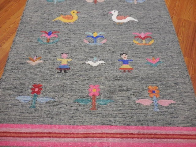 4' x 6' Ft. Fun Colorful Garden Design Turkish Oushak Hand Knotted Kilim Wool Area Rug - BR3035