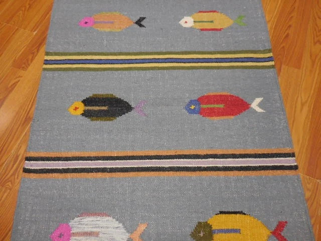 3' x 5' Ft. Fun Colorful Fish Design Turkish Oushak Kilim Hand Knotted Wool Area Rug – BR3038
