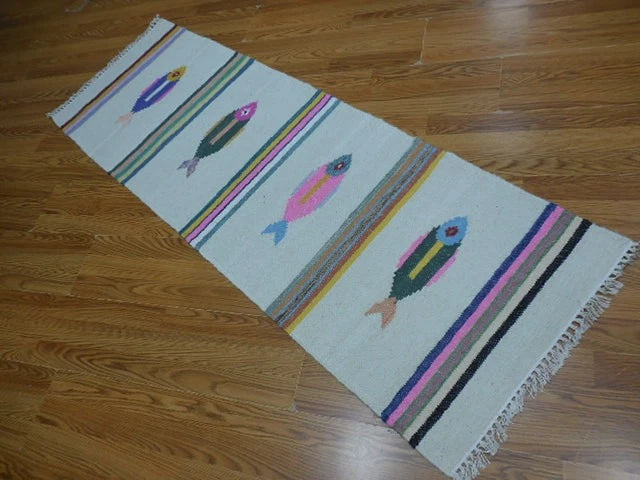 2' x 6' Ft. Fun Colorful Fish Design Turkish Hand Knotted Kilim Wool Rug / Runner - BR3036