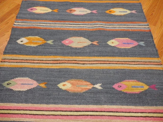 4' x 6' Ft. Fun Colorful Fish Design Turkish Oushak Hand Knotted Kilim Wool Area Rug - BR3037