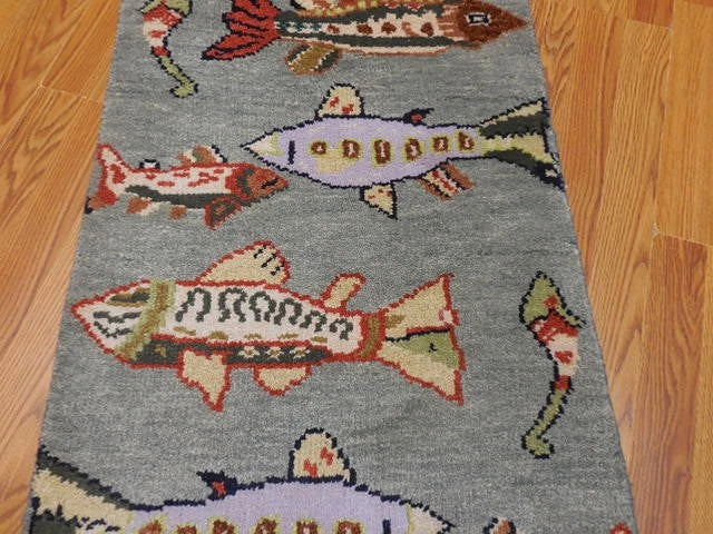2' x 3' Ft. Fun Fish/Sea Design Turkish Oushak Bohemian Hand Knotted Wool Area Rug - BR2663