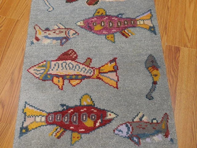 2' x 3' Ft. Fun Fish/Sea Design Turkish Oushak Bohemian Hand Knotted Wool Area Rug - BR2672