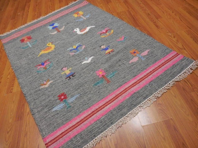 4' x 6' Ft. Fun Colorful Garden Design Turkish Oushak Hand Knotted Kilim Wool Area Rug - BR3035