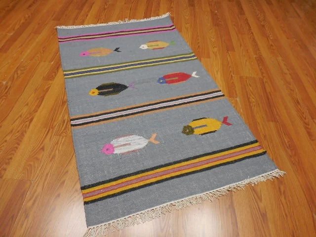 3' x 5' Ft. Fun Colorful Fish Design Turkish Oushak Kilim Hand Knotted Wool Area Rug – BR3038