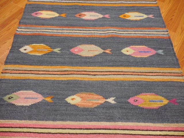 4' x 6' Ft. Fun Colorful Fish Design Turkish Oushak Hand Knotted Kilim Wool Area Rug - BR3037