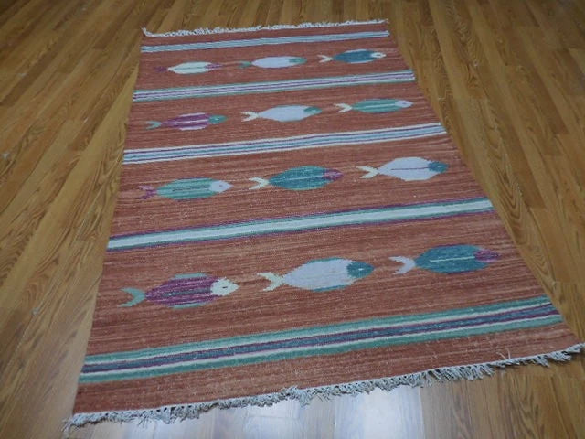 4' x 6' Ft. Fun Colorful Fish Design Turkish Oushak Hand Knotted Wool Area Rug – BR2679