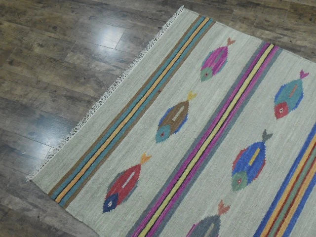 4' x 6' Ft. Fun Colorful Fish Design Turkish Oushak Kilim Hand Knotted Wool Area Rug – BR3040