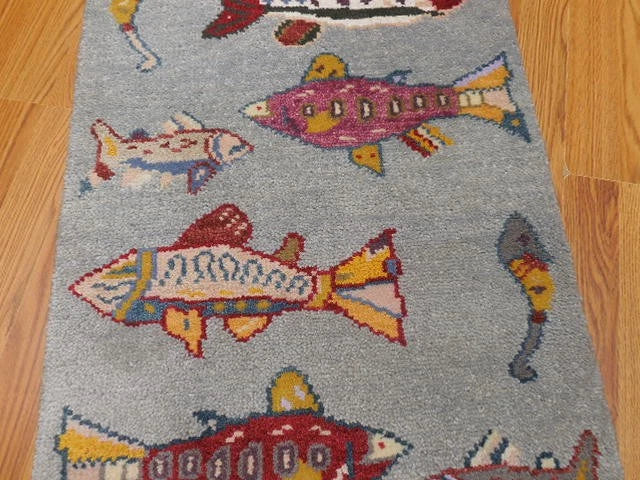 2' x 3' Ft. Fun Fish/Sea Design Turkish Oushak Bohemian Hand Knotted Wool Area Rug - BR2672