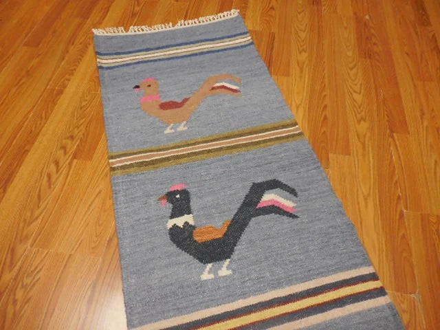 2' x 6' Ft. Fun Rooster Design Turkish Oushak Bohemian Hand Knotted Wool Runner / Rug - BR2646