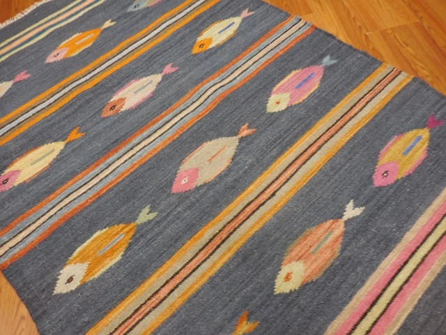 4' x 6' Ft. Fun Colorful Fish Design Turkish Oushak Hand Knotted Kilim Wool Area Rug - BR3037
