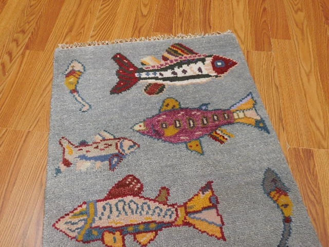 2' x 3' Ft. Fun Fish/Sea Design Turkish Oushak Bohemian Hand Knotted Wool Area Rug - BR2672