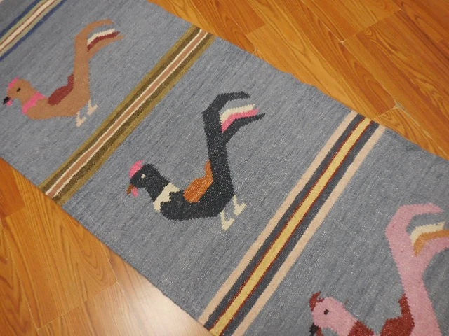 2' x 6' Ft. Fun Rooster Design Turkish Oushak Bohemian Hand Knotted Wool Runner / Rug - BR2646
