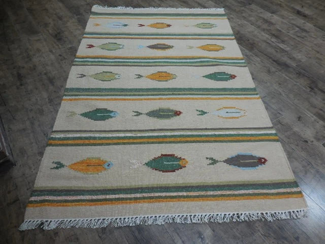 4' x 6' Ft. Fun Colorful Fish Design Turkish Oushak Kilim Hand Knotted Wool Area Rug – BR3047