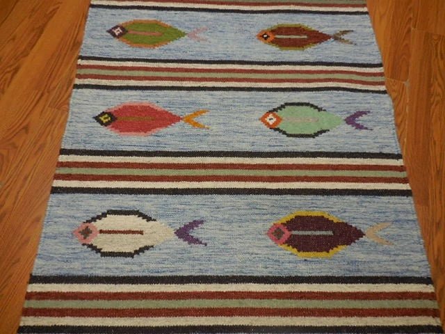 3' x 5' Ft. Fun Colorful Fish Design Turkish Oushak Hand Knotted Wool Area Rug – BR2645