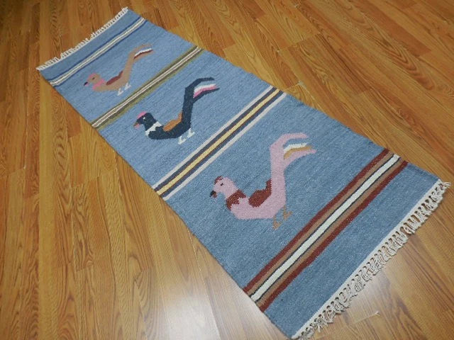 2' x 6' Ft. Fun Rooster Design Turkish Oushak Bohemian Hand Knotted Wool Runner / Rug - BR2646