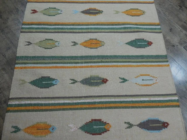 4' x 6' Ft. Fun Colorful Fish Design Turkish Oushak Kilim Hand Knotted Wool Area Rug – BR3047