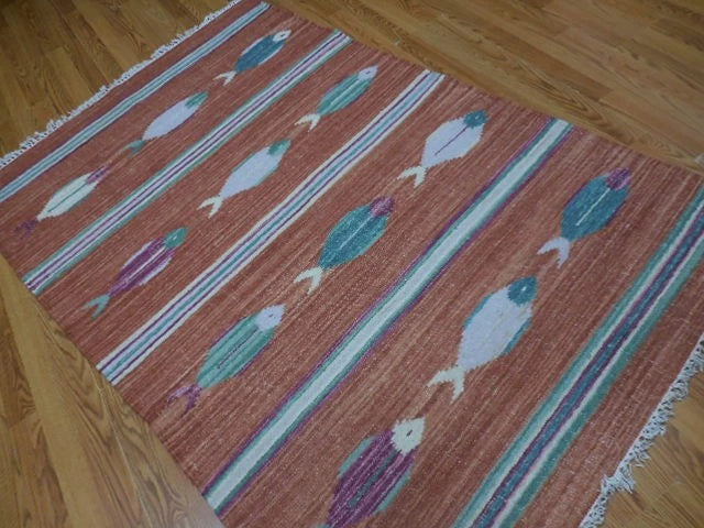 4' x 6' Ft. Fun Colorful Fish Design Turkish Oushak Hand Knotted Wool Area Rug – BR2679