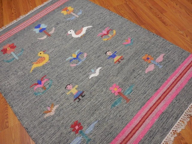4' x 6' Ft. Fun Colorful Garden Design Turkish Oushak Hand Knotted Kilim Wool Area Rug - BR3035