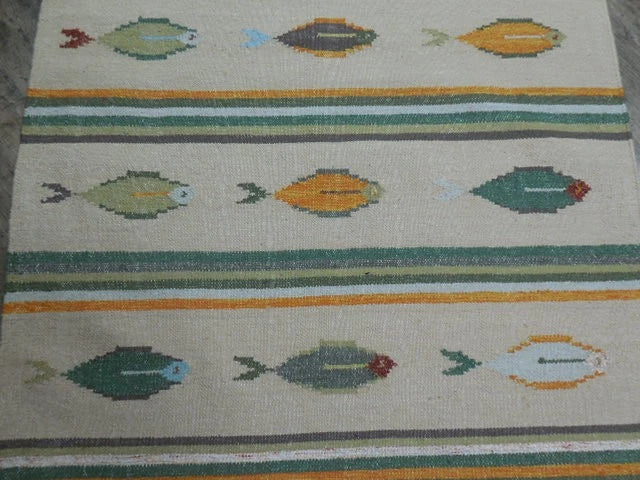 4' x 6' Ft. Fun Colorful Fish Design Turkish Oushak Kilim Hand Knotted Wool Area Rug – BR3047