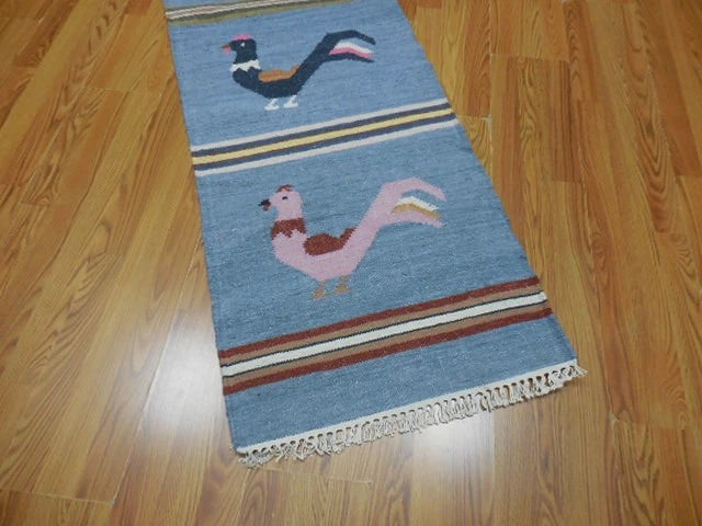 2' x 6' Ft. Fun Rooster Design Turkish Oushak Bohemian Hand Knotted Wool Runner / Rug - BR2646
