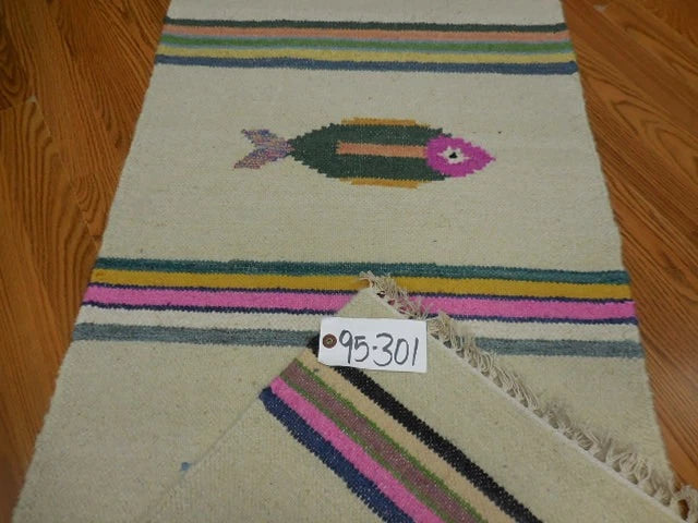 2' x 6' Ft. Fun Colorful Fish Design Turkish Hand Knotted Kilim Wool Rug / Runner - BR3036