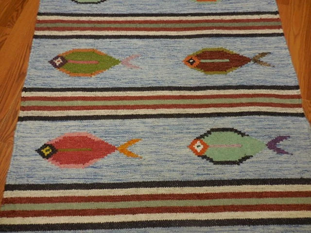 3' x 5' Ft. Fun Colorful Fish Design Turkish Oushak Hand Knotted Wool Area Rug – BR2645