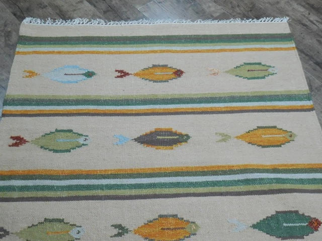 4' x 6' Ft. Fun Colorful Fish Design Turkish Oushak Kilim Hand Knotted Wool Area Rug – BR3047