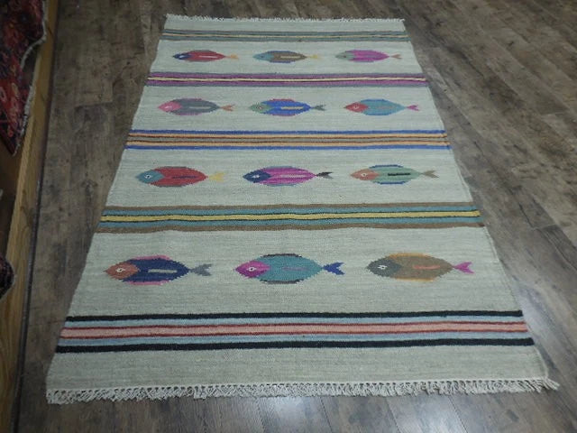 4' x 6' Ft. Fun Colorful Fish Design Turkish Oushak Kilim Hand Knotted Wool Area Rug – BR3040