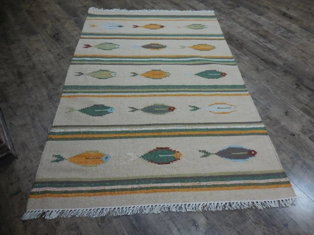 4' x 6' Ft. Fun Colorful Fish Design Turkish Oushak Kilim Hand Knotted Wool Area Rug – BR3047