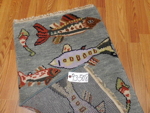 2' x 3' Ft. Fun Fish/Sea Design Turkish Oushak Bohemian Hand Knotted Wool Area Rug - BR2663
