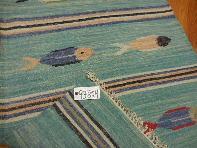 3' x 5' Ft. Fun Colorful Fish Design Turkish Oushak Kilim Hand Knotted Wool Area Rug – BR3030